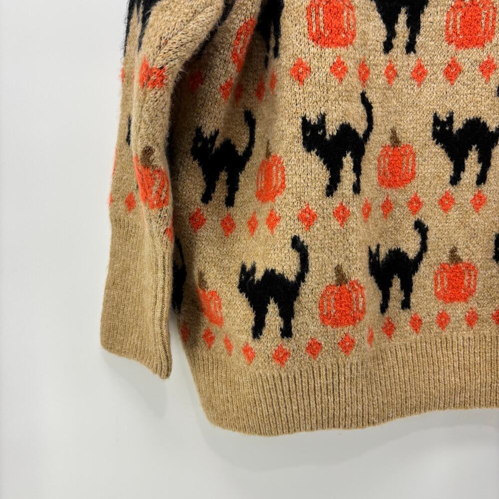 Vince Camuto Size Large Womens Sweater Black Cat Pumpkin Halloween Crewneck Fall - Picture 15 of 16